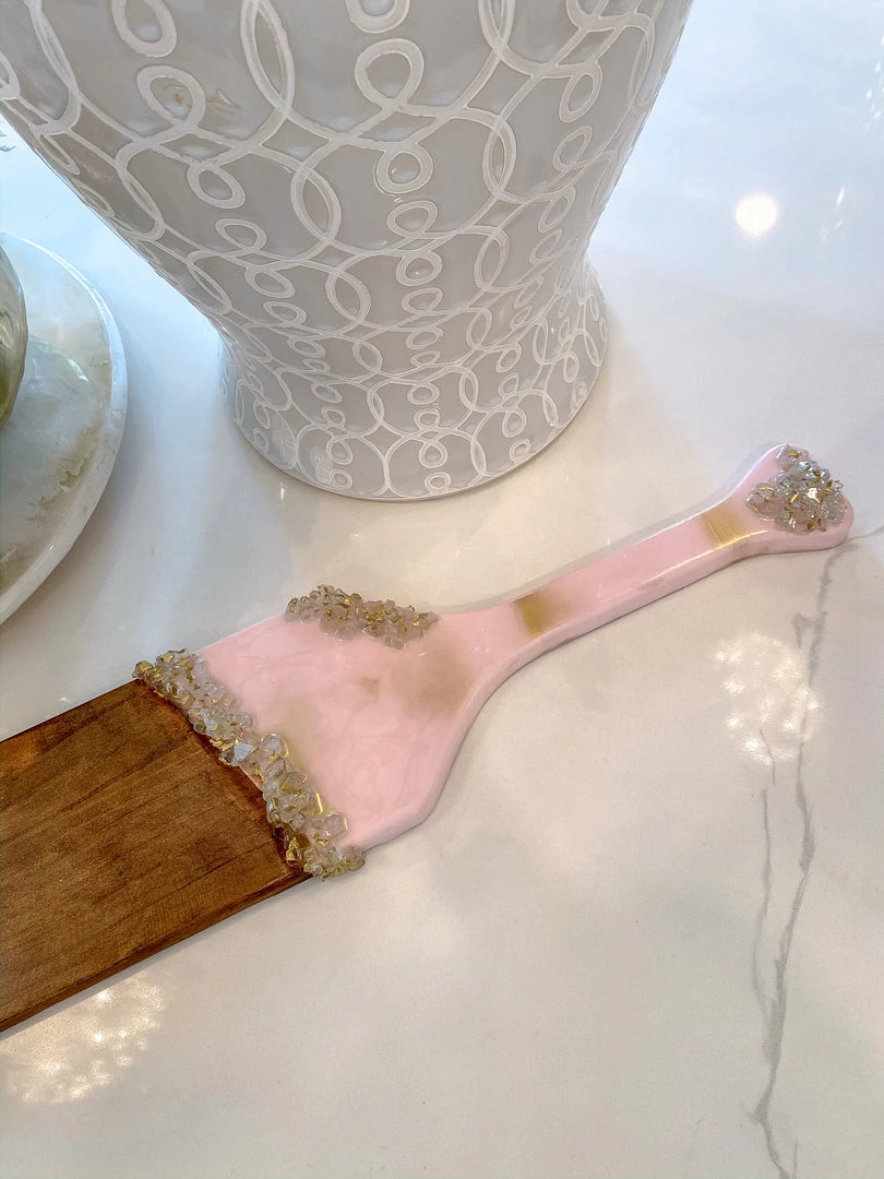 Inspire Me! Home Decor Gold Leaf And Pink Resin Wood Paddle Serving Board