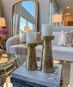 Inspire Me! Home Decor Hammered Gold Metal Candle Holder (2 Sizes)