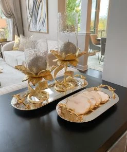 Inspire Me! Home Decor Glass Candle Holders On Gold Floral Stand (2 Sizes)