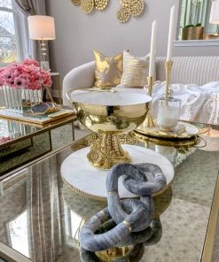 Inspire Me! Home Decor White Marble Round Lazy Susan W/ Gold Textured Edge