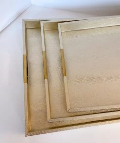 Inspire Me! Home Decor Golden Faux Leather Tray, Set Of 3