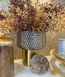 Inspire Me! Home Decor Grey & Gold Studded Vase With Gold Base (3 Sizes)