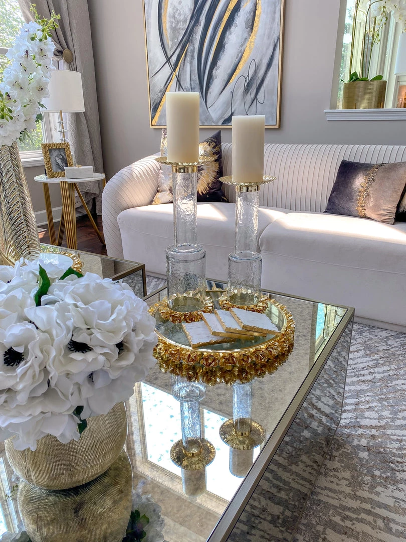 Inspire Me! Home Decor Round Glass Tray With Gold Floral Edge