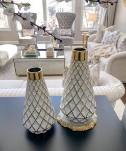 Inspire Me! Home Decor Gold And White Lattice Tapered Vase (2 Sizes)