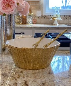 Inspire Me! Home Decor Gold Leaf Design 2-Tone Server Set