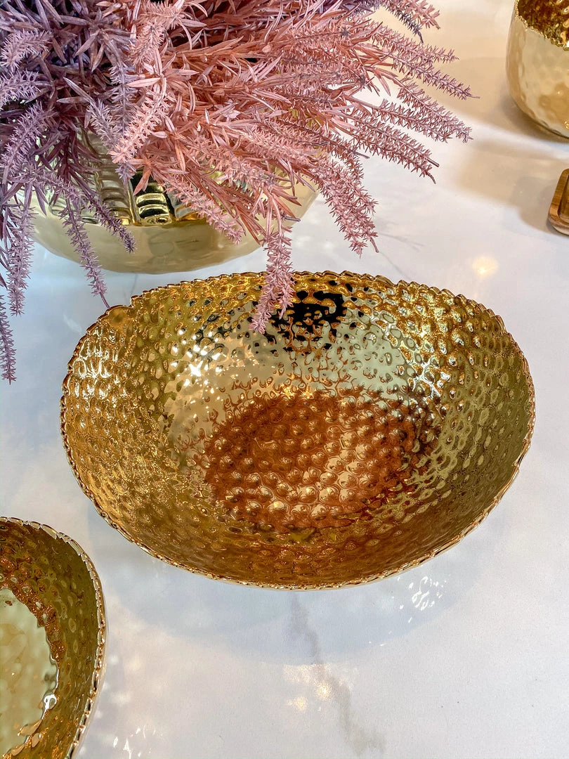 Inspire Me! Home Decor Gold Oval Hammered Porcelain Bowl