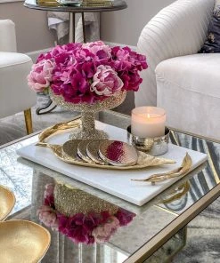 Inspire Me! Home Decor Willow Leaf Handle White Marble Tray