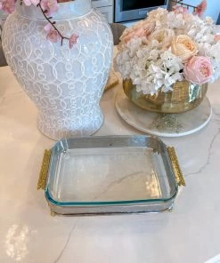 Inspire Me! Home Decor Silver Pyrex Holder With Gold Mosaic Handles And Pyrex