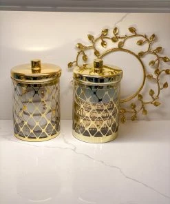 Inspire Me! Home Decor Glass Jar W/ Gold Lid (2 Sizes & 2 Colors)