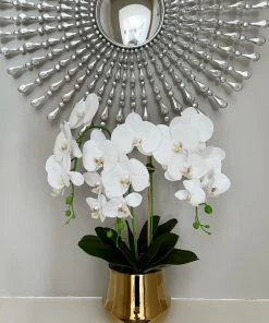 Inspire Me! Home Decor White Faux Orchid In Shiny Gold Pot