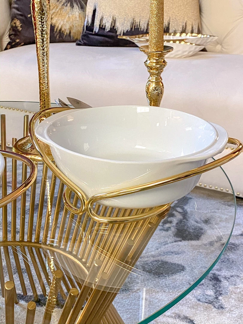 Inspire Me! Home Decor KITCHEN Round Porcelain Serve-ware With Metal Base