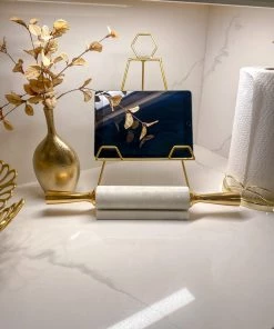 Inspire Me! Home Decor Distressed Gold Handle Marble Decorative Rolling Pin