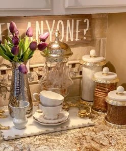 Inspire Me! Home Decor Marble & Gold Hammered Canisters