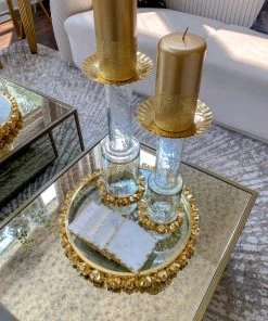 Inspire Me! Home Decor Glass Candle Holder With Gold Metal Floral Details (2 Sizes)