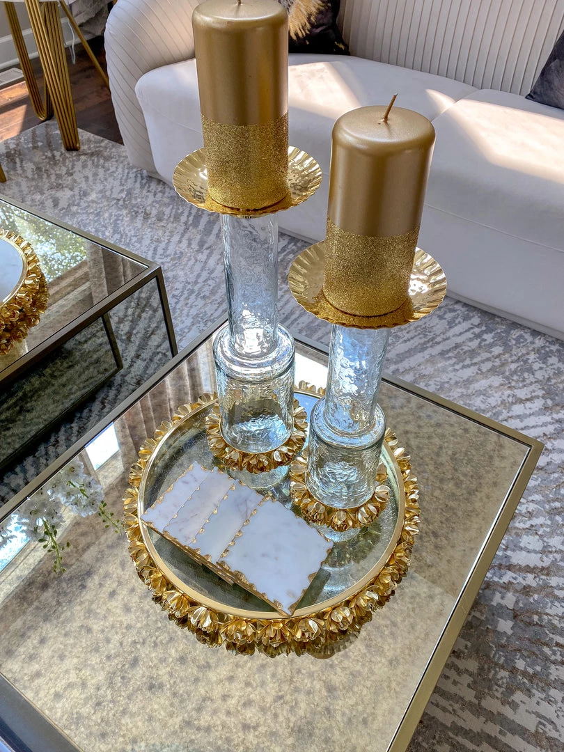 Inspire Me! Home Decor Glass Candle Holder With Gold Metal Floral Details (2 Sizes)