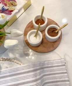 Inspire Me! Home Decor Set Of 3 Marble Spice Bowls W/ Gold Spoons And Wood Base