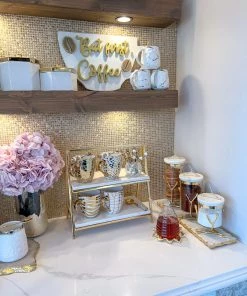 Inspire Me! Home Decor Glass Canister On Gold Twig Base With Marble Lid (3 Sizes)