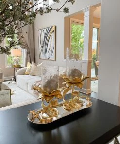 Inspire Me! Home Decor Glass Candle Holders On Gold Floral Stand (2 Sizes)