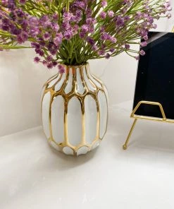 Inspire Me! Home Decor White And Gold Pattern Vase