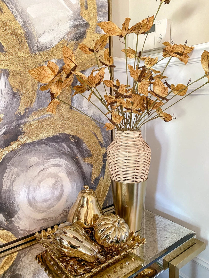 Inspire Me! Home Decor Rattan Wicker Vase With Gold Metal Base