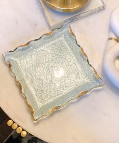 Inspire Me! Home Decor Square Crystal Tray With Gold Edge