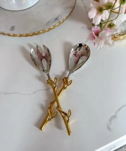 Inspire Me! Home Decor Gold Leaf Design 2-Tone Server Set