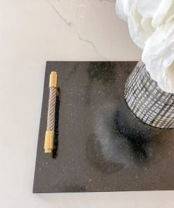 Inspire Me! Home Decor Black Marble Tray W/ Coil Handles And Knife