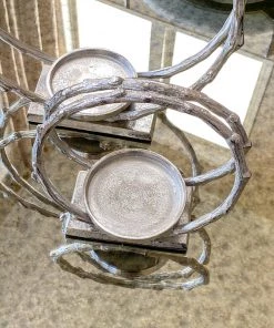 Inspire Me! Home Decor Circular Silver Metal Candle Holder (2 Sizes)