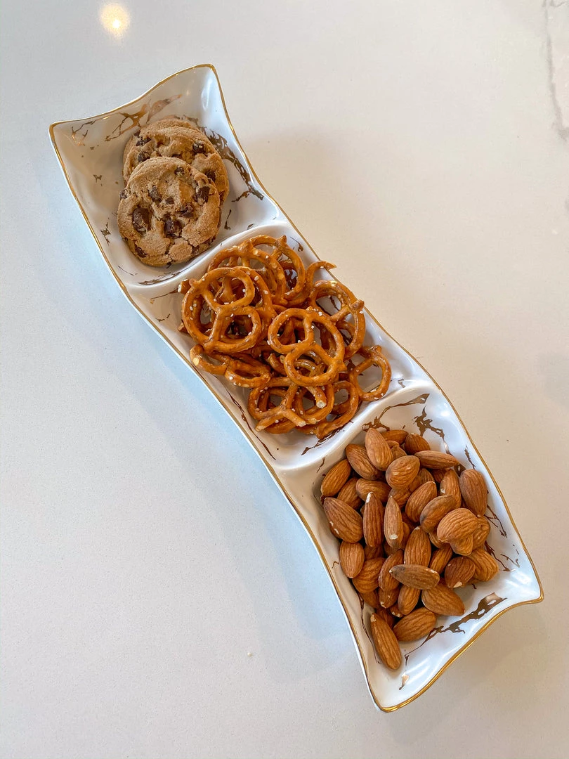 Inspire Me! Home Decor 3 Section Metallic Gold Marble Print Dish