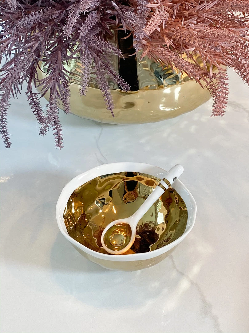 Inspire Me! Home Decor Gold And White Snack Bowl And Spoon Set