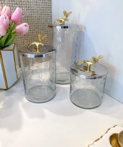 Inspire Me! Home Decor Hammered Glass Canister W/ Gold Bird Lid ( 3 Sizes Available)