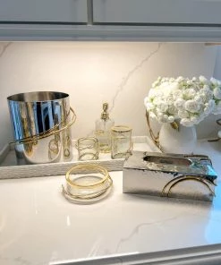 Inspire Me! Home Decor Silver & Gold Bathroom Set With Gold Vine Detail (5 Piece)