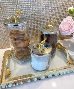 Inspire Me! Home Decor Hammered Glass Canister W/ Gold Bird Lid ( 3 Sizes Available)