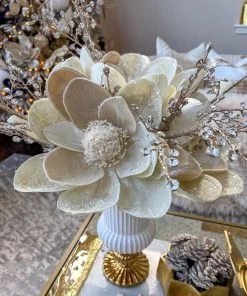 Inspire Me! Home Decor Floral Stems Large White Beaded Magnolia Stem