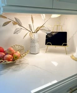 Inspire Me! Home Decor White And Gold Ceramic Striped Vase