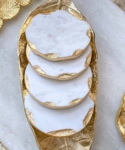 Inspire Me! Home Decor Gold Bordered Round Marble Coasters