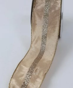 Inspire Me! Home Decor Beige And Glitter Ribbon Gold