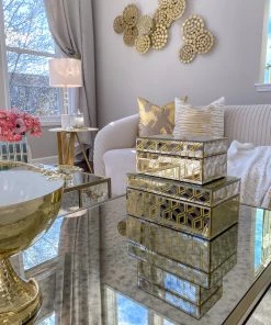 Inspire Me! Home Decor Mirror Glass Gold Abstract Pattern Boxes (Set Of 2)