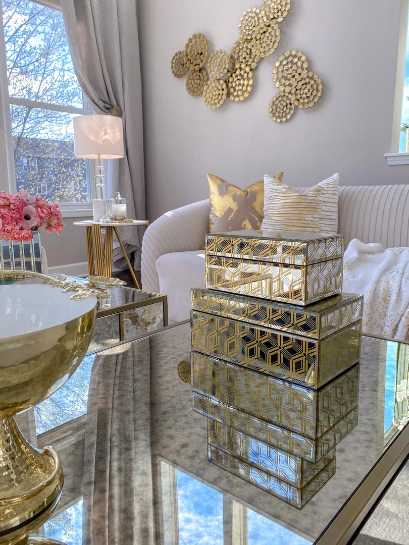 Inspire Me! Home Decor Mirror Glass Gold Abstract Pattern Boxes (Set Of 2)