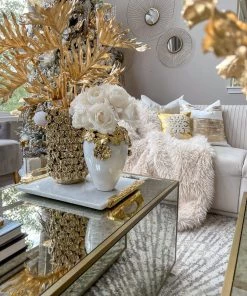 Inspire Me! Home Decor Gold Cascading Floral And White Vase