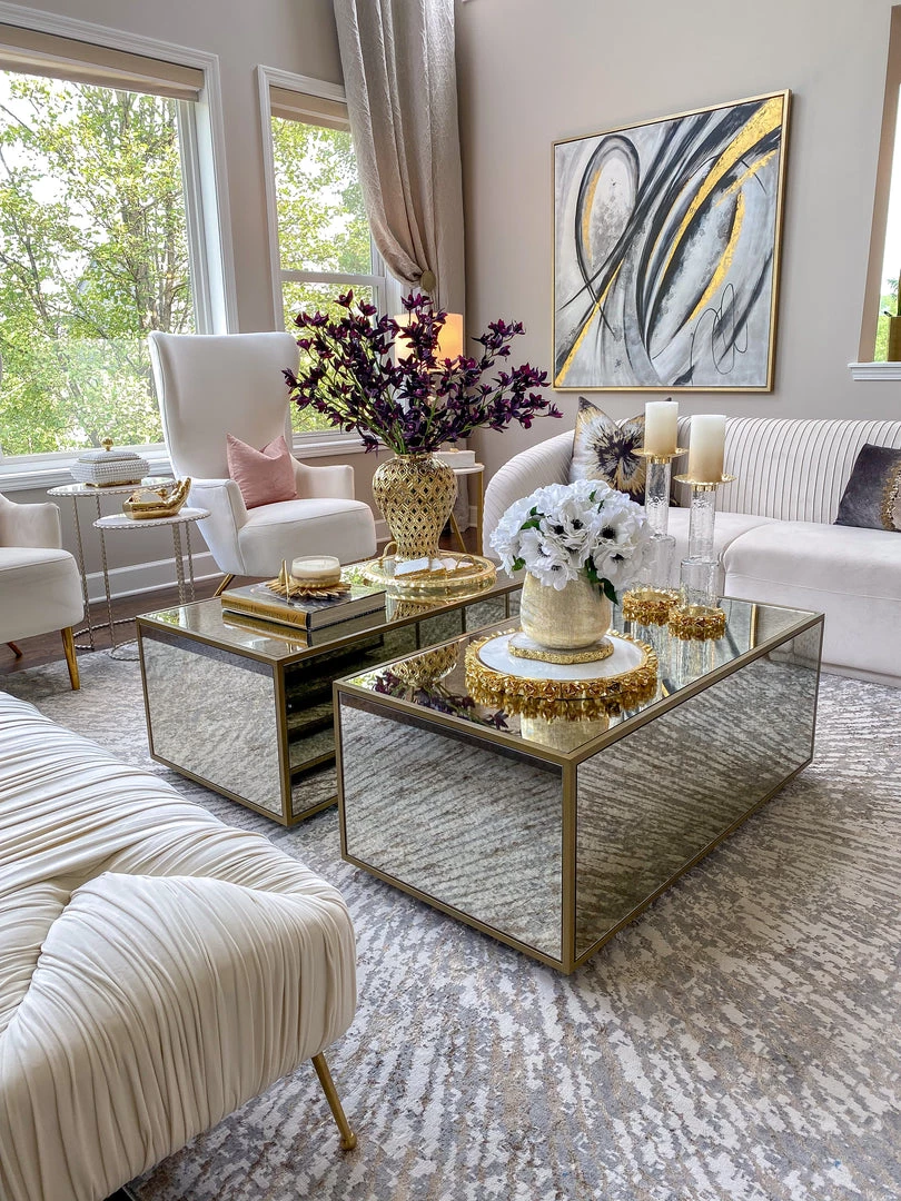 Inspire Me! Home Decor Round Marble Tray With Gold Floral Edge