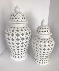 Inspire Me! Home Decor White Ceramic Pierced Ginger Jar (2 Sizes)
