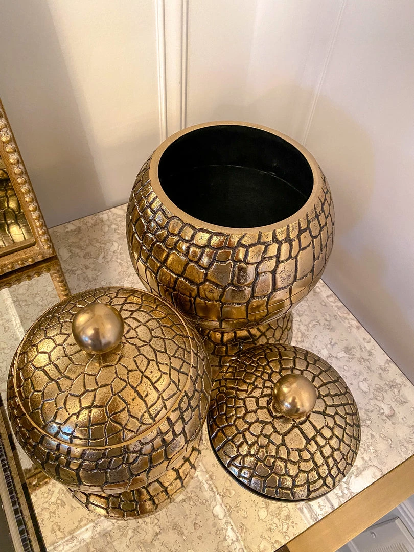 Inspire Me! Home Decor Round Gold Jar With Crocodile Print Pattern (2 Sizes)