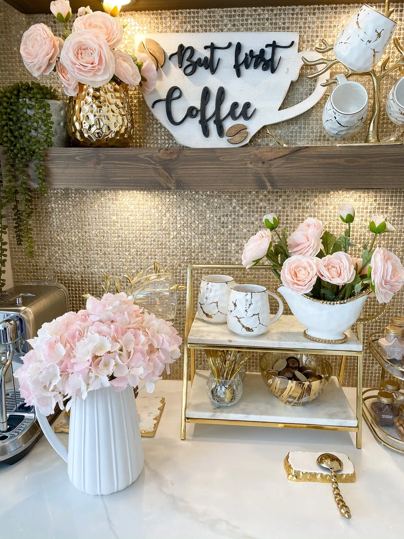 Inspire Me! Home Decor Two Tiered Marble Stand W/ Gold Frame