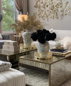 Inspire Me! Home Decor White Vase With Gold Floral Detail (2 Sizes)