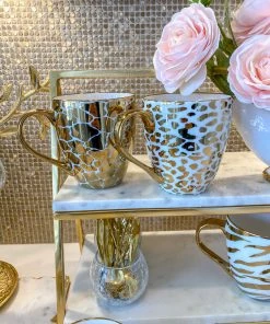 Inspire Me! Home Decor Set Of 4 - 19 Oz Gold Metallic Pattern Print Mugs