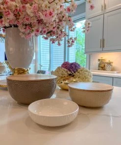 Inspire Me! Home Decor Set Of 3 Ceramic Bowls With 2 Wood Lids