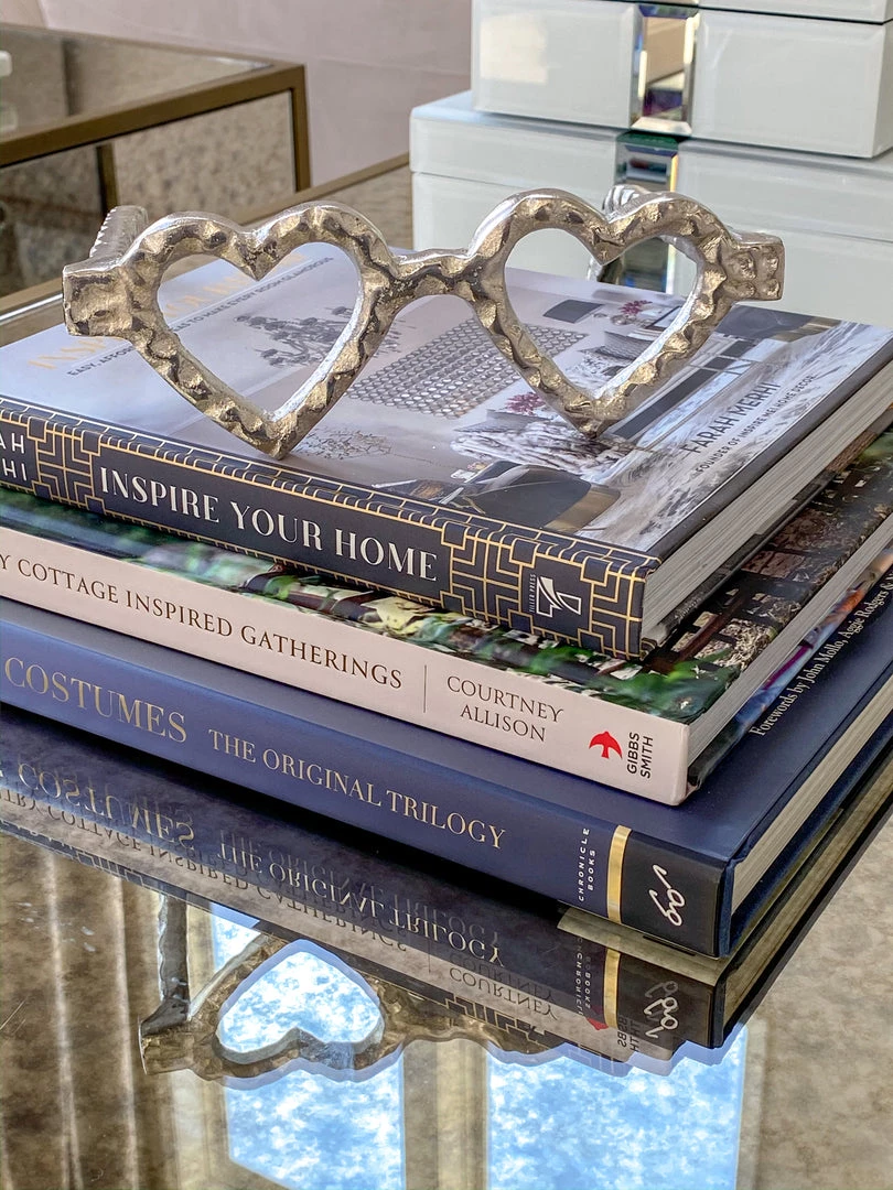 Inspire Me! Home Decor Silver Heart Eyes Glasses Decorative Sculpture