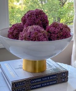 Inspire Me! Home Decor Large White Glass Gold Footed Bowl