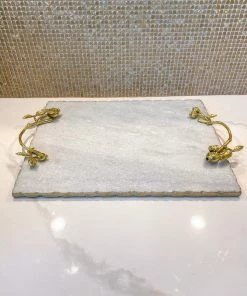 Inspire Me! Home Decor Large Marble Tray With Gold Pomegranate Handles